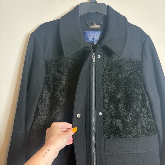 NWOT Rachel Roy Women’s Faux Fur Trim Pea Trench Length Coat Black Size Large - Picture 8 of 11